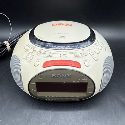 Sony White PSYC ICF-CD832 Space CD Clock Radio AM/FM Tested and Working - Image 1 of 4