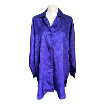 De Colección Lencería Cacique Púrpura Satén Camisa para Dormir Floral Cachemira Jacquard Camisón Foto 1 de 4