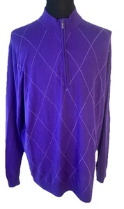 Ashworth Merino Wool 1/4 Zip Sweater Mens 2XL Purple Argyle Brandon Trails Golf - Picture 1 of 13