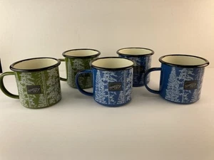Stampin’ Up Happy Trails Enamelware Mug Rare Lot Of 5 New 2 Green 3 Blue Trees - Picture 1 of 15
