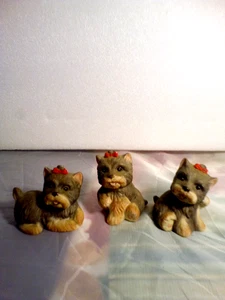 Set di 3 cuccioli vintage Homco Yorkshire Terrier cani 1475 Malesia 3" Yorkies - Foto 1 di 3