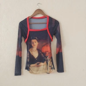 Transparent Mesh Renaissance Portrait Langarm Square Neck Top (geschätzt) Gr. Small - Bild 1 von 8