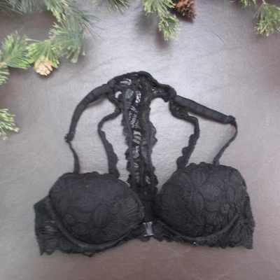 Victoria's Secret PINK Bra Womens 32A Black Lace Racerback Front Closure Lined - Image 1 of 4