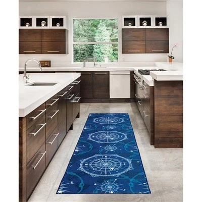 Linon Washable Declan Polyester 2'x8' Rug in Blue - Image 1 of 4