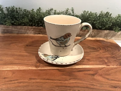 Spectrum InHomeStylez Spring Song Bird Cup w/ Saucer.  Cream and Speckled.  New - Imagem 1 de 3