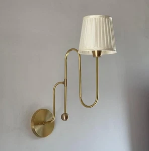 Handmade Luxury Brass Wall Lamp with Silk Shade – Mid-Century Modern Double Arm - Picture 1 of 6