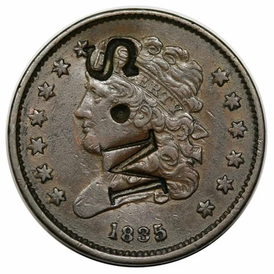 1835 Classic Head Half Cent, C-2, "S.M" counterstamp, Brunk M-44 - Image 1 of 4