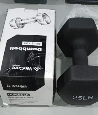 WECARE FITNESS NEOPRENE COATED 25 LBS DUMBBELLS FOR NON-SLIP GRIP - BLACK