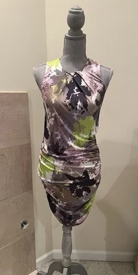 NUEVO CON ETIQUETAS Y2K Vestido Midi Sin Mangas Talla Pequeña 100% Seda Floral Acanalado Corpiño Foto 1 de 4