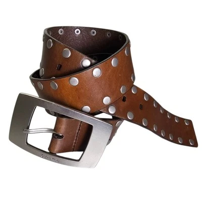 Cinturón ancho occidental de cuero genuino tachonado marrón plateado grande de Calvin Klein para hombre Foto 1 de 4