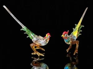 Vintage Murano Style Blown Glass Pheasant Figurines Colorful Birds - Picture 1 of 7