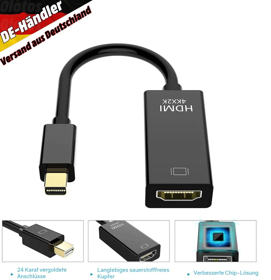 Mini Displayport auf HDMI Adapter Mini DP auf zu HDMI Kabel Wandler Konverter 4K - Bild 1 von 4