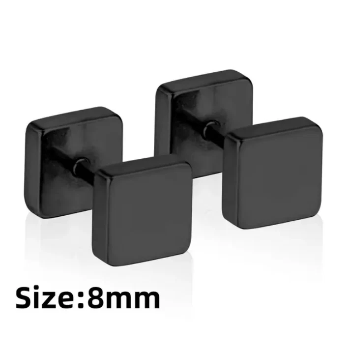 Nuevos aretes cuadrados negros de 8 mm urbanos de doble cara para hombres y mujeres unisex Foto 1 de 1