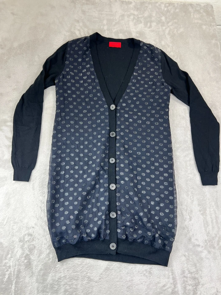 Cárdigan Suéter Lanvin River 2011 Lunares Transparentes M Largo Lana Seda Hecho en Italia Foto 1 de 4