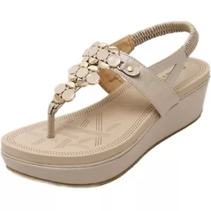 GLADIATOR STYLE WOMENS WEDGE SZ 6.5 SANDAL SUMMER SHOE ANKLE THONG DRESSY BOHO - Picture 1 of 13