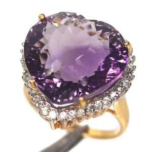 16 X 17 mm. Purple Amethyst & White Zircon Ring Silver 925 Sterling Size 6.25 - Picture 1 of 5
