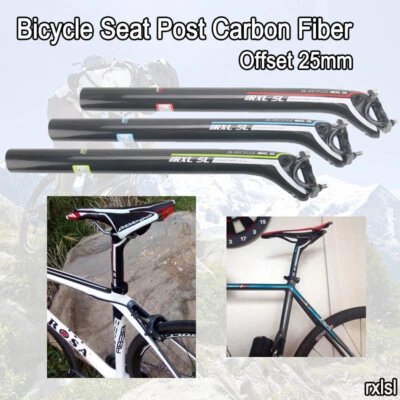 Tija de sillín de bicicleta desplazada 25 mm tija de sillín de carbono 3K brillante MTB tubo de asiento de bicicleta de carretera Foto 1 de 4