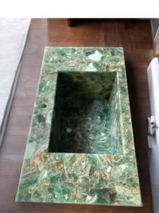 Elegante lavabo in pietra fluorite fatto a mano pietra preziosa iridescente bagno arte - Foto 1 di 7