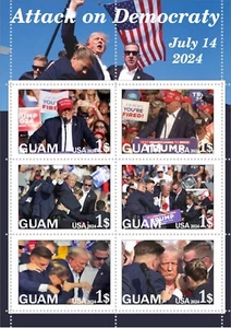 Blocco francobolli GUAM Assassinio tentativo su Donald Trump 2024 USA - Foto 1 di 1