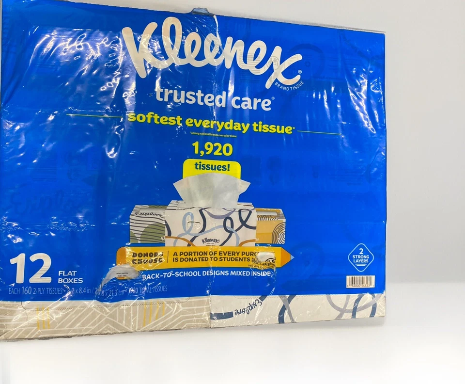 Kleenex Trusted Care Facial Tissues 12 boxes 160 tissues/box