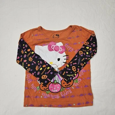 Camisa de Halloween Sanrio Hello Kitty naranja negra manga larga para niña pequeña talla 4T Foto 1 de 4