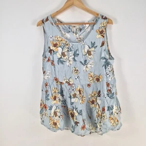 Tribal jeans womens cami tank top size L blue floral sleeveless round neck094805 - Picture 1 of 8