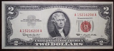 1963 $2 Red Seal Federal Reserve Note AU P47 - Image 1 of 2