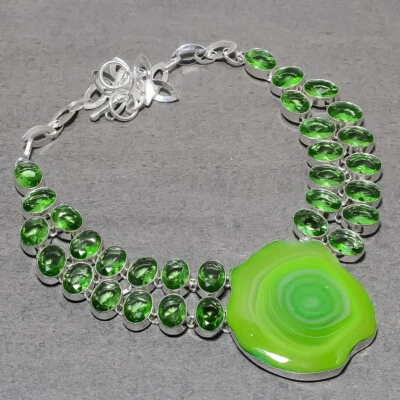 Collar de joyería de regalo de moda con piedras preciosas de amatista verde ágata de Botsuana 18" SR 6847 Foto 1 de 4