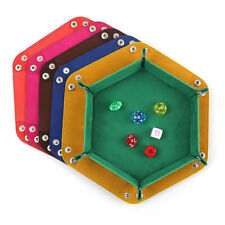 Rolling Folding Hexagon Dice Game Storage Tray PU Leather&Flannel Mat Holder