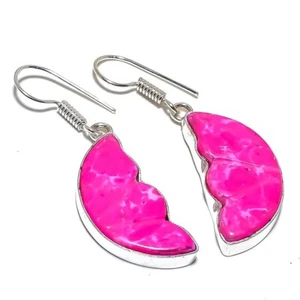 Xmas Pink Turquoise Gemstone 925 Sterling Silver Earring 1.7" M176 - Picture 1 of 7