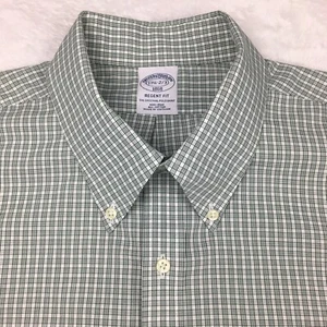 Brooks Brothers Dress Shirt Men's 17.5-2/3 Green/White Checks Regent No Iron - Picture 1 of 9