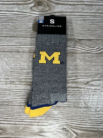 New Michigan Wolverines Knit Crew Socks Strideline Unisex Med/Large Gray/yellow Cover