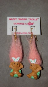 Troll Doll 1" Russ Easter Bunny Earrings Peach Hair - Picture 1 of 1