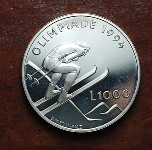 1994   San Marino  1000 lire silver  proof coin Lillehammer  UNC - Picture 1 of 4