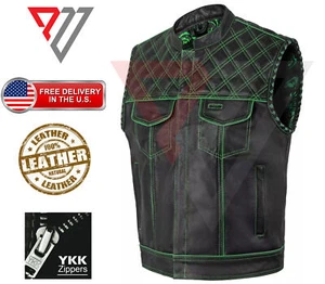 Men Black Genuine Leather Motorcycle Vest/Slim Fit Sleeveless Jacket/Biker Vest - Picture 1 of 3