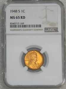 Centavo Lincoln 1948-S NGC MS65RD rojo brillante con excelente brillo, PQ #T100C - Imagen 1 de 4