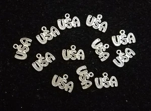 Tibetan Silver Charm (Silver tone) - U S A (Small) ☆ 12 pieces - Picture 1 of 4