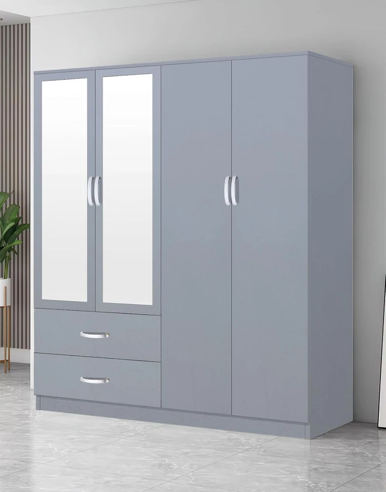 High Gloss 3 Door / 4 Door Wardrobe Grey Gloss Finish Handing Rail Furniture Set - Image 1 of 1