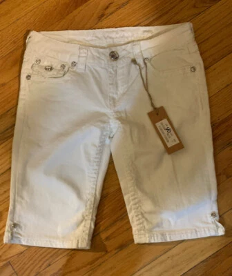 Pantalones Cortos de Jean LA Idol USA Juniors Hasta la Rodilla Bling Denim Blanco Lavado Talla 7 Nuevos con Etiquetas Foto 1 de 2