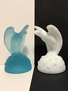SUMMIT ART GLASS BICENTENNIAL EAGLES - 2! ONE AQUA SATIN, ONE MILK GLASS - Picture 1 of 12