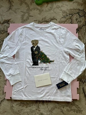 Polo Bear Ralph Lauren Niño Grande 14-16 Árbol de Navidad Oso Manga Larga Top Nuevo con Etiquetas Foto 1 de 4