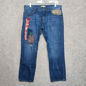 CAbi Jeans Womens 6 Blue Denim Cotton Patchwork Straight Leg Distressed Boho - Picture 1 of 12