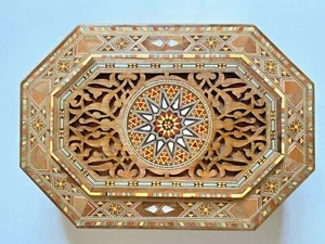 Authentic Orient Syrian Mosaic Inlay Wooden Box Hand Made  Jewelry Sweets Box  - Picture 1 of 9