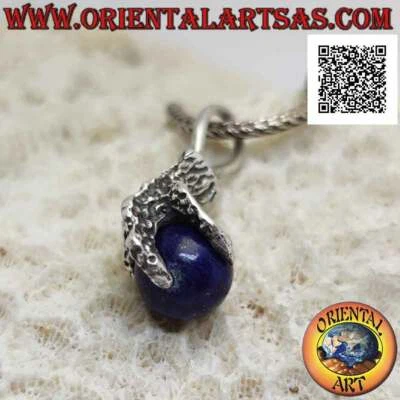 Ciondolo in argento 925‰ sfera di lapislazzulo afferrata da una zampa di quattro - Immagine 1 di 4