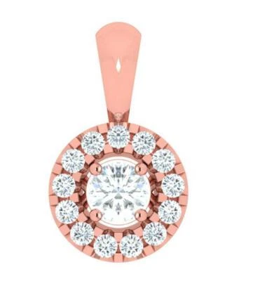 Halo Circle Pendant Necklace Natural Diamond I1 G 0.60Ct 14k Rose Gold 0.80 Inch - Image 1 of 4