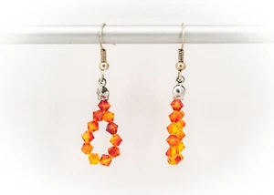 Ohrringe Orange Rot hängend Swarovski Elements Unikat Handmade Damen Schmuck Neu - Bild 1 von 5