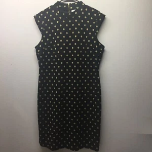 Spense Brand Sheath Dress Size XL Black Gold Polka Dot Cap Sleeve Lined - Picture 1 of 5