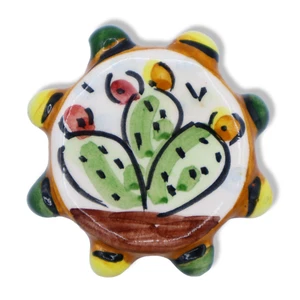Magnete calamita in ceramica Caltagirone a forma di Tamburello Siciliano, decoro - Imagen 1 de 7