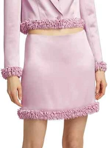 NWT $325 Cinq à Sept Doris Beaded-Hem Satin Miniskirt in Wisteria 0 - Picture 1 of 9