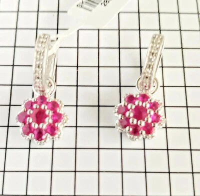 Brincos de prata esterlina com rubi natural e zircão cambojano platina sobre 2,11 ctw - Imagem 1 de 4